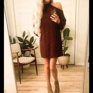Exposed Shoulder Maroon Dress